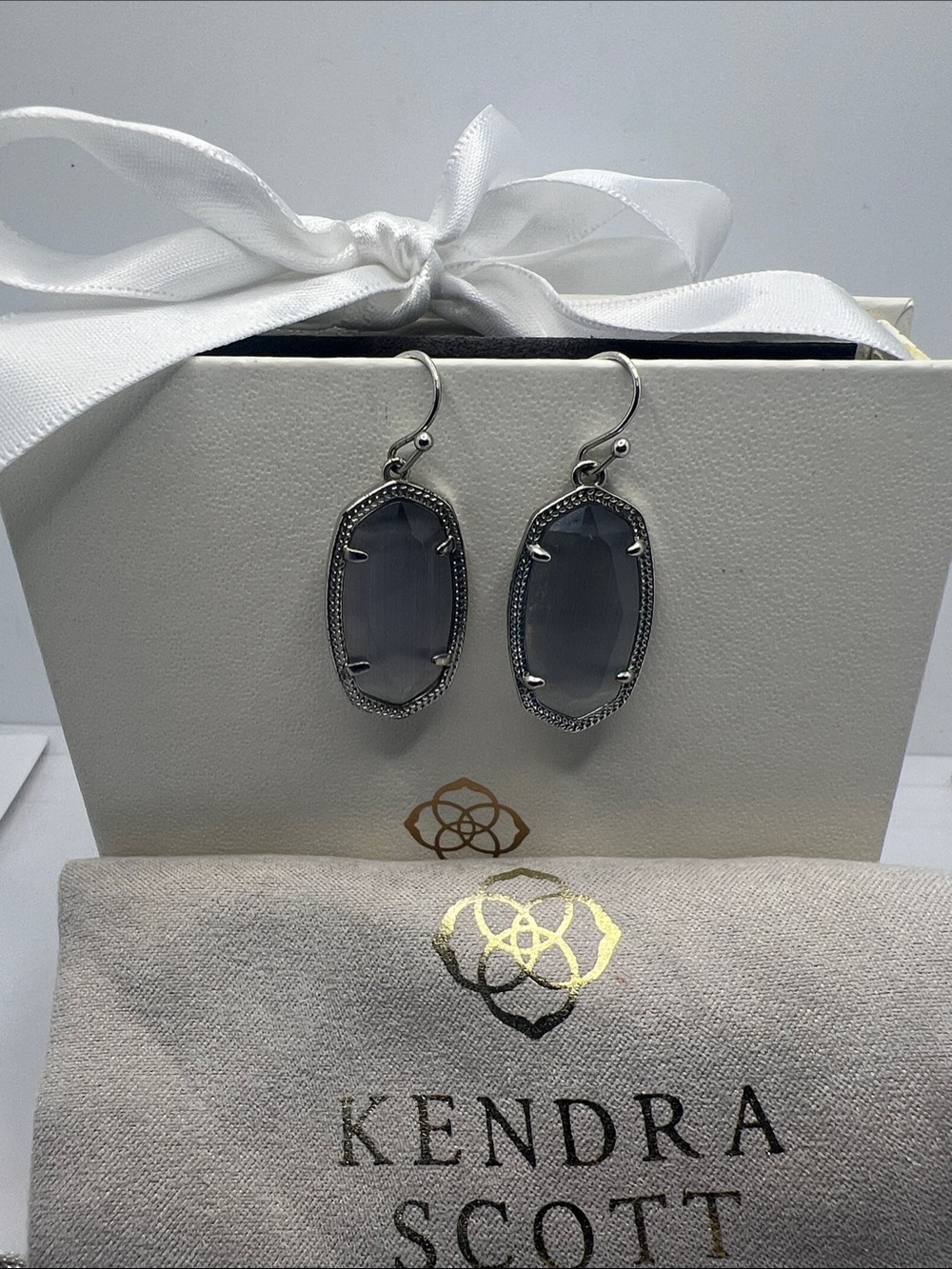 Kendra Scott Gray Glass Drop Earrings with Silver Accents